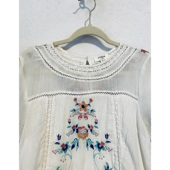 Umgee Dress Womens Medium White Boho Floral Embroidered Tunic Cottagecore Flirty - Picture 3 of 7